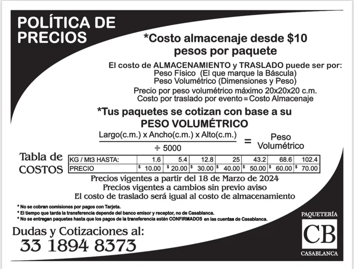 Ejemplo de folio de Paquetería Casa Blanca